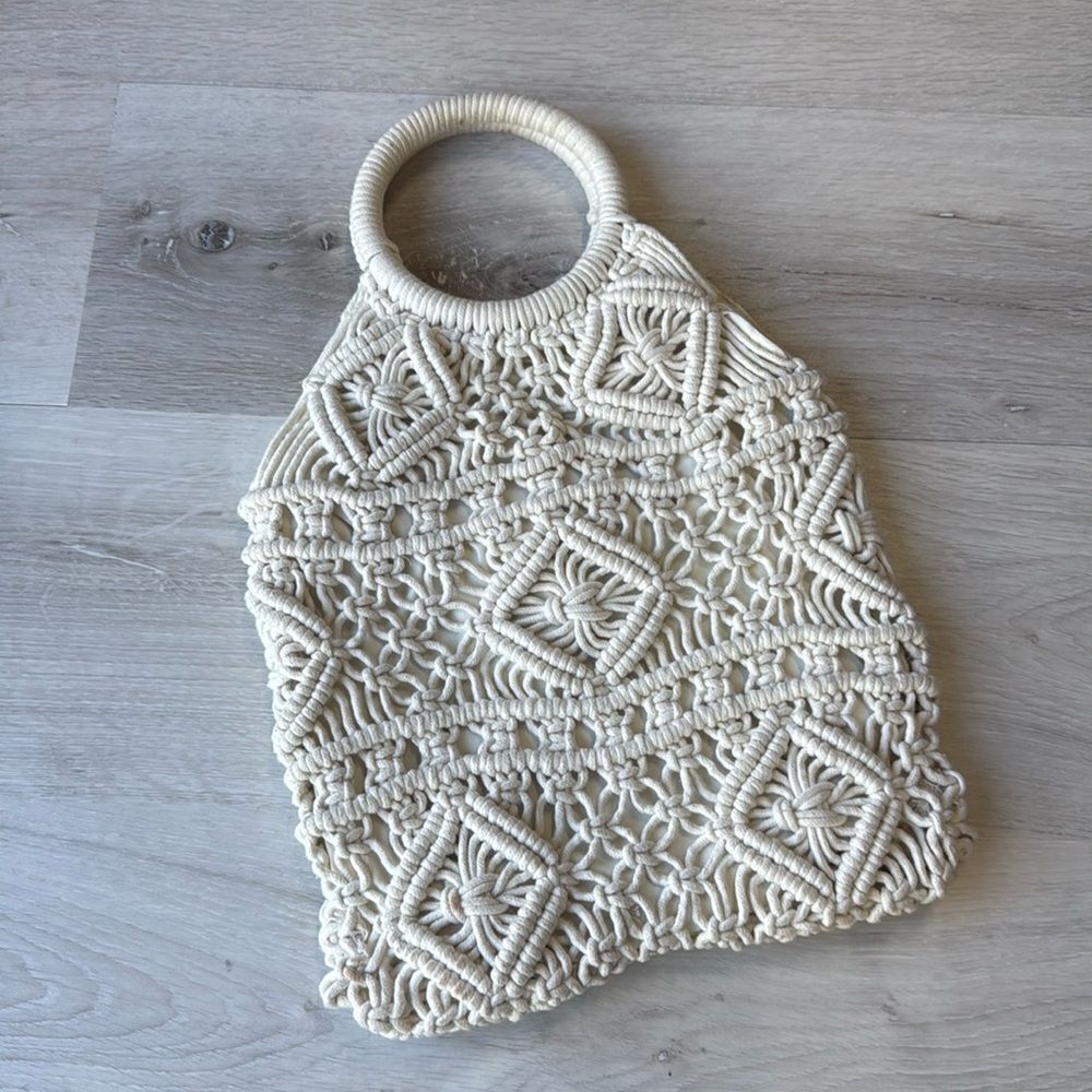 AERIE‎ Macrame Crochet Handbag Cream Used
